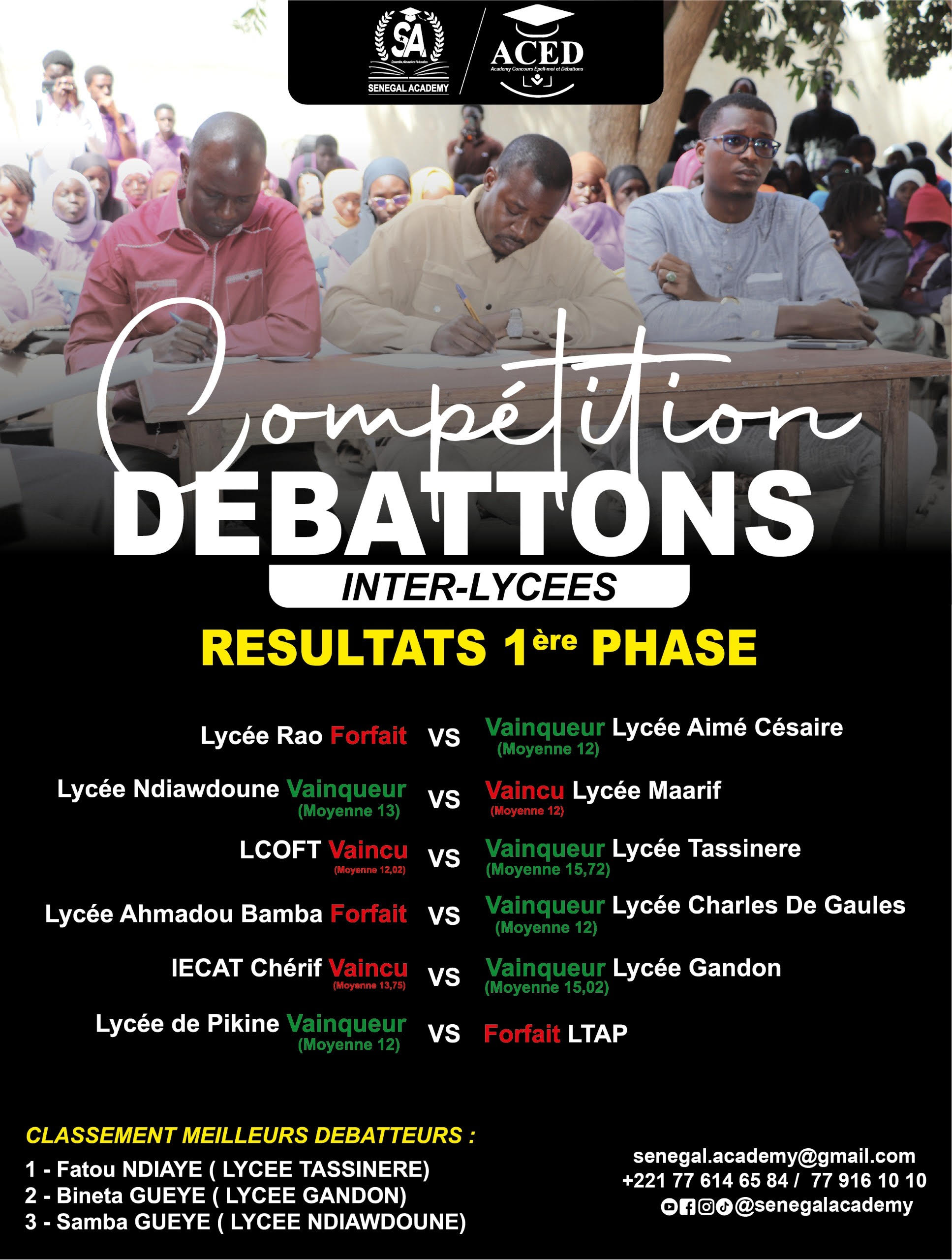 Résultats Première  phase du concours « Débattons » (Inter-lycées)